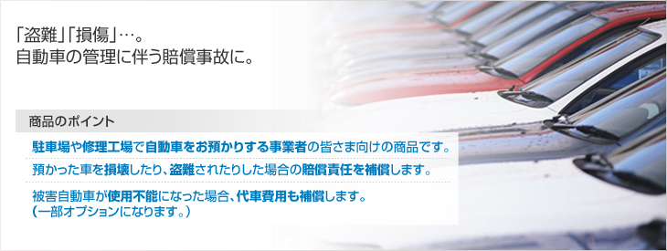 「盗難」「損傷」…。自動車の管理に伴う賠償事故に。