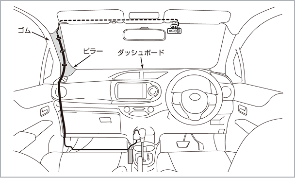 新型・事故自動通報ドラレコの取付図