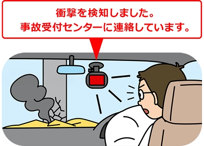 衝撃を検知しました。事故受付センターに連絡しています。