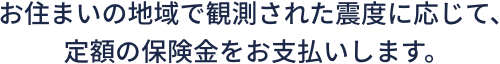 お住まいの地域で観測された震度に応じて、定額の保険金をお支払いします。