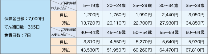 【ご契約プランの例】　保険期間1年の表