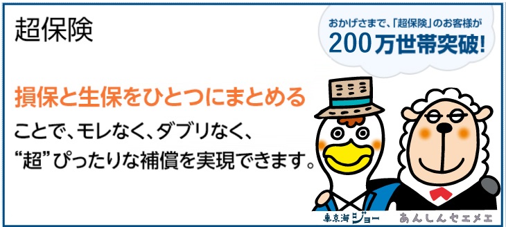 超保険：損保と生保をひとつにまとめることで、モレなく、ダブリなく、“超”ぴったりな補償を実現できます