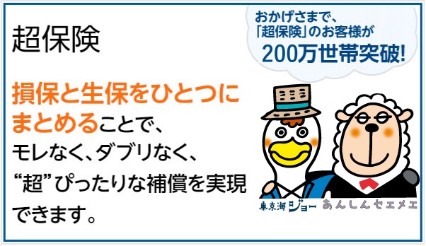 超保険：損保と生保をひとつにまとめることで、モレなく、ダブリなく、“超”ぴったりな補償を実現できます