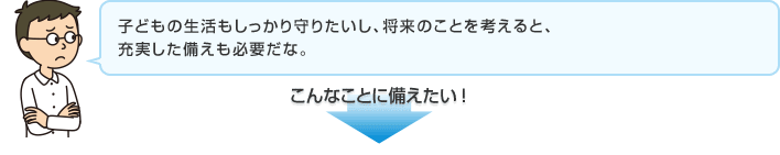 子どもの生活もしっかり守りたいし、将来のことを考えると、充実した備えも必要だな。 こんなことに備えたい！