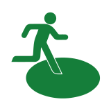 2つの図形で、人が走る姿、足元に円の形を配置